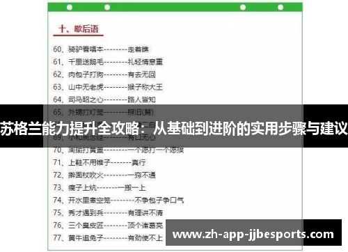 苏格兰能力提升全攻略:从基础到进阶的实用步骤与建议 苏格兰能力提升全攻略:从基础到进阶的实用步骤与建议